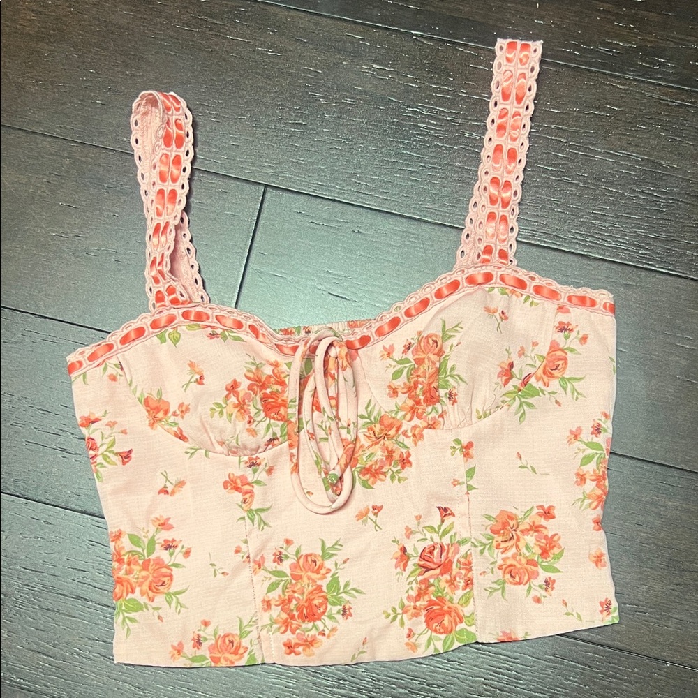 Floral Lace-Trimmed Crop Top